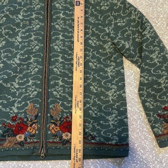 PENDLETON LARGE Wool Embroidered Zip Front Sweater Jacket Green Floral VINTAGE - Picture 10 of 11